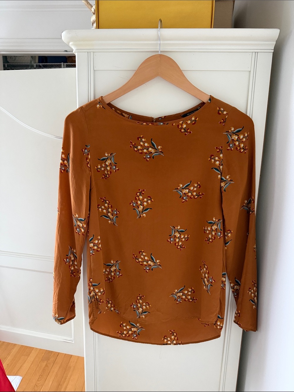 Massimo Dutti Women's Rust Floral Long-Sleeve Blouse
